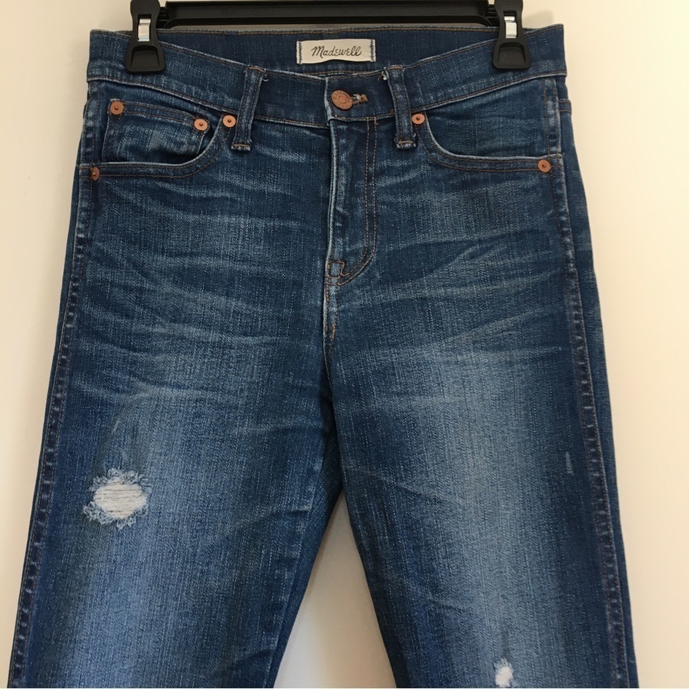 Madewell 9" High Riser Rip and Repair Medium indigo wash Skinny Jeans - Picture 4 of 15
